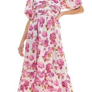 Crystal doll pleat-front smocked back long dress size S